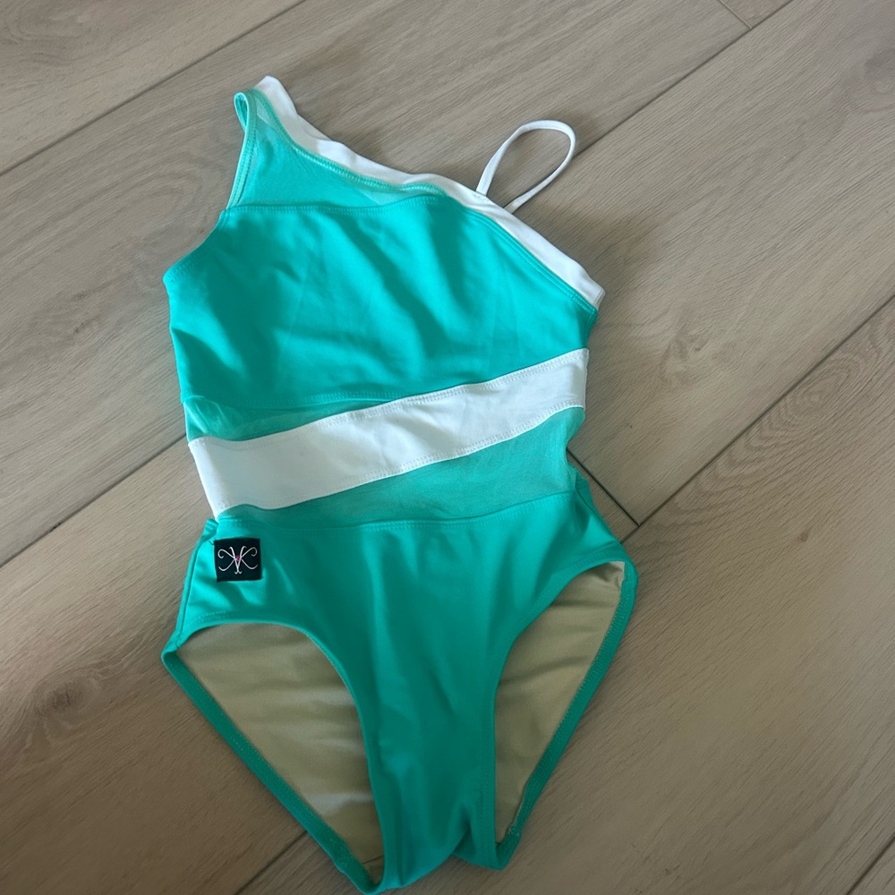 Green and White Dance Costume with Asymmetrical Design